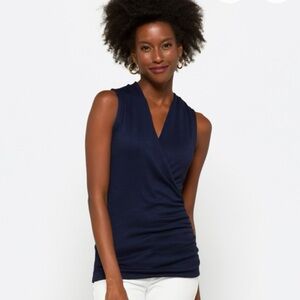 41 Hawthorne Wrap ruched front top in Navy, Large